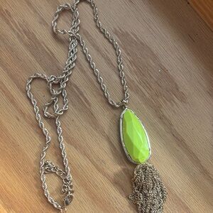 Stunning Gold and Green Pendant dangle Necklace gorgeous 32” rope chain